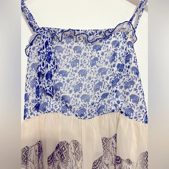 Silk Anna Sui Elephant Ruffle Dress - Picture 2 of 7